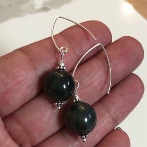 Dark green agate sterling silver earrings